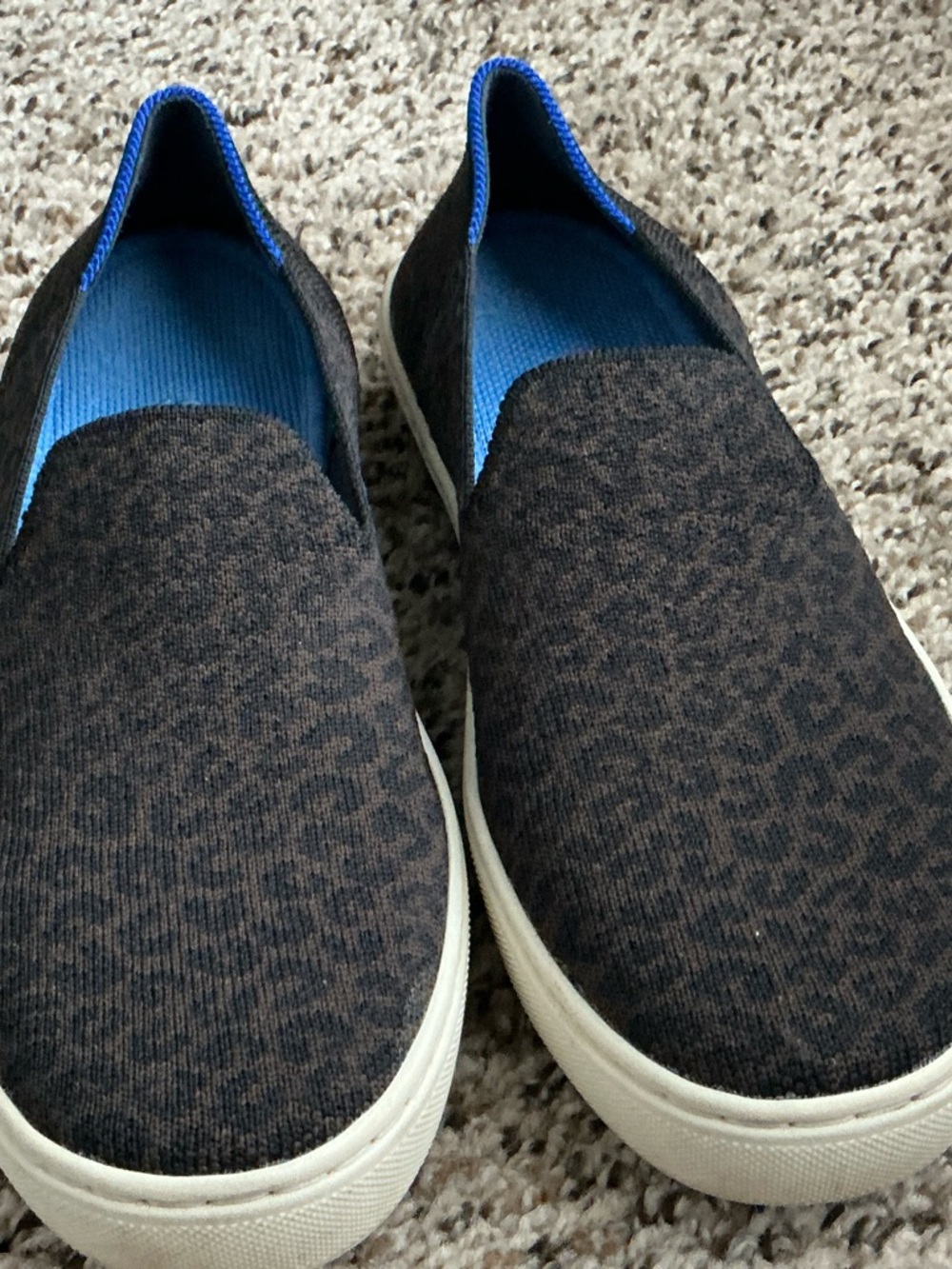 Rothy's Brown Leopard-Print Slip-On Sneakers with Blue Trim